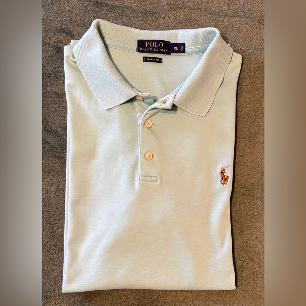 Polo by Ralph Lauren Men's Light Blue/Green Shirt Soft Cotton, Size: XL (5140)